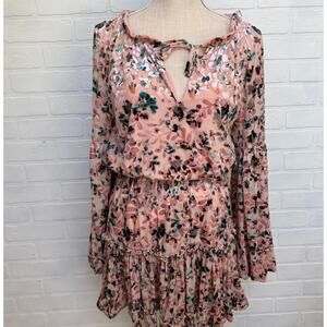 Buddy Love Women's Velvet Pink Floral Elastic Waist 3/4 Sleeve Dress -sz S